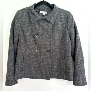 Pendleton Women’s Petite 8 Charcoal Gray Tweed Double-Breasted Blazer Wool/Silk